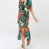 Sexy V-neck Floral Printed  Button Split Maxi Women Dress