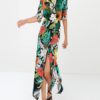 Sexy V-neck Floral Printed  Button Split Maxi Women Dress - Image 7