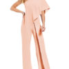Wide Leg Jumpsuit Short Sleeve One Shoulder Jumpsuit For Women
