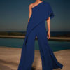 Wide Leg Jumpsuit Short Sleeve One Shoulder Jumpsuit For Women - Image 4