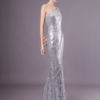 Silver Mermaid Sequined One-Shoulder Evening Dress - Image 2