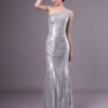 Silver Mermaid Sequined One-Shoulder Evening Dress - Image 3