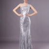 Silver Mermaid Sequined One-Shoulder Evening Dress - Image 4