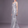 Silver Mermaid Sequined One-Shoulder Evening Dress - Image 7