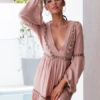 Skater Boho V Neck Long Sleeve Flare Women Short Dress