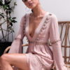 Skater Boho V Neck Long Sleeve Flare Women Short Dress - Image 2