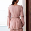 Skater Boho V Neck Long Sleeve Flare Women Short Dress - Image 3