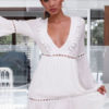 Skater Boho V Neck Long Sleeve Flare Women Short Dress - Image 4