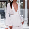 Skater Boho V Neck Long Sleeve Flare Women Short Dress - Image 5