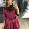 Spring Velvet Mini Dress Women Casual Three Quarter Sleeve Party Dress