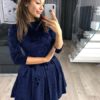 Spring Velvet Mini Dress Women Casual Three Quarter Sleeve Party Dress - Image 3