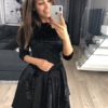 Spring Velvet Mini Dress Women Casual Three Quarter Sleeve Party Dress - Image 5
