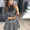 Spring Velvet Mini Dress Women Casual Three Quarter Sleeve Party Dress - Image 6