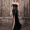 Wedding Bodice Lace Applique High Split Sequin Skirt Dress - Image 2