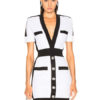 Plunging Short Sleeve Two Tone Shaping Bodycon Dress