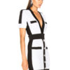 Plunging Short Sleeve Two Tone Shaping Bodycon Dress - Image 3