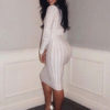 White Party Dress Long Sleeve Bodycon Dress Plunging Shaping Sexy Midi Dress - Image 4
