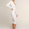 White Party Dress Long Sleeve Bodycon Dress Plunging Shaping Sexy Midi Dress - Image 6