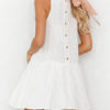 White Summer Dress Boho V Neck Buttons Printed Mini Dress - Image 2