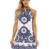 White Summer Printed Boho Dress Backless Mini Dress