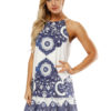 White Summer Printed Boho Dress Backless Mini Dress - Image 2