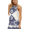 White Summer Printed Boho Dress Backless Mini Dress - Image 3