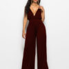 Wide Leg Jumpsuit Sleeveless Plunging Straps Summer Jumpsuit - Image 3