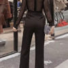 Women Black Jumpsuit Long Sleeve Round Neck Buckle Wide Leg Jumpsuit - Image 3