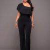 Women Black Jumpsuit Short Sleeve One Shoulder Wide Leg Jumpsuit - Image 2