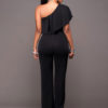 Women Black Jumpsuit Short Sleeve One Shoulder Wide Leg Jumpsuit - Image 3
