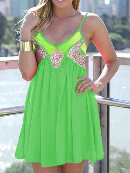 Women Chiffon Deep V Neck Sleeveless Mini Dress - Image 4