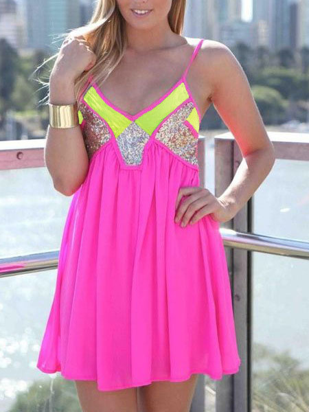 Women Chiffon Deep V Neck Sleeveless Mini Dress - Image 5