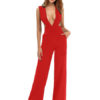 Women Sexy Jumpsuit Sleeveless Plunging Straight Leg Jumpsuit