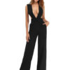 Women Sexy Jumpsuit Sleeveless Plunging Straight Leg Jumpsuit - Image 3