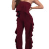 Women Sexy Jumpsuit Strapless Cascading Ruffles Straight Leg Jumpsuit