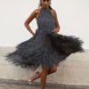 Sexy Maxi Dress Sleeveless Halter Fringe Irregular Party Dress