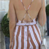 Women Striped Jumpsuit Adjustable Straps Sleeveless Cross Back Straight Leg Jumpsuit - Image 2
