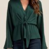 Women V-neck Flare Sleeve Chiffon Blouse Spring Summer Elegant Dress