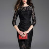 Women's Wrap Dress Lace Jewel Neck Bodycon Dress - Image 3