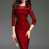 Women's Wrap Dress Lace Jewel Neck Bodycon Dress - Image 4