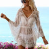 Beach Cover Up Dress Sheer Lace V Neck Long Sleeve Women Bathing Suit - Image 2