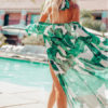 Beach Cover Up Tropical Print Chiffon Long Sleeve Women Bathing Suit - Image 4