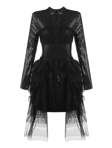 Black Party Short Dress With Corset Belt - Image 4