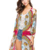 Boho Cover Up Kimono Ethnic Print Open Front Women Beachwear