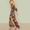 Boho Floral Print Sexy Deep V Neck Open Shoulder Maxi Dress - Image 4