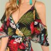 Boho Floral Print Sexy Deep V Neck Open Shoulder Maxi Dress - Image 5