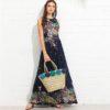 Boho Knot Back Ruffle Trim Botanical Casual Maxi Dress