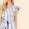 Boho Layered Ruffle Trim Belted Striped Short A-Line Elegant Dress - Image 5