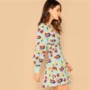 Button Front Deep V Neck Floral Print Mini A Line Dress - Image 3