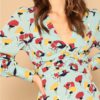 Button Front Deep V Neck Floral Print Mini A Line Dress - Image 4